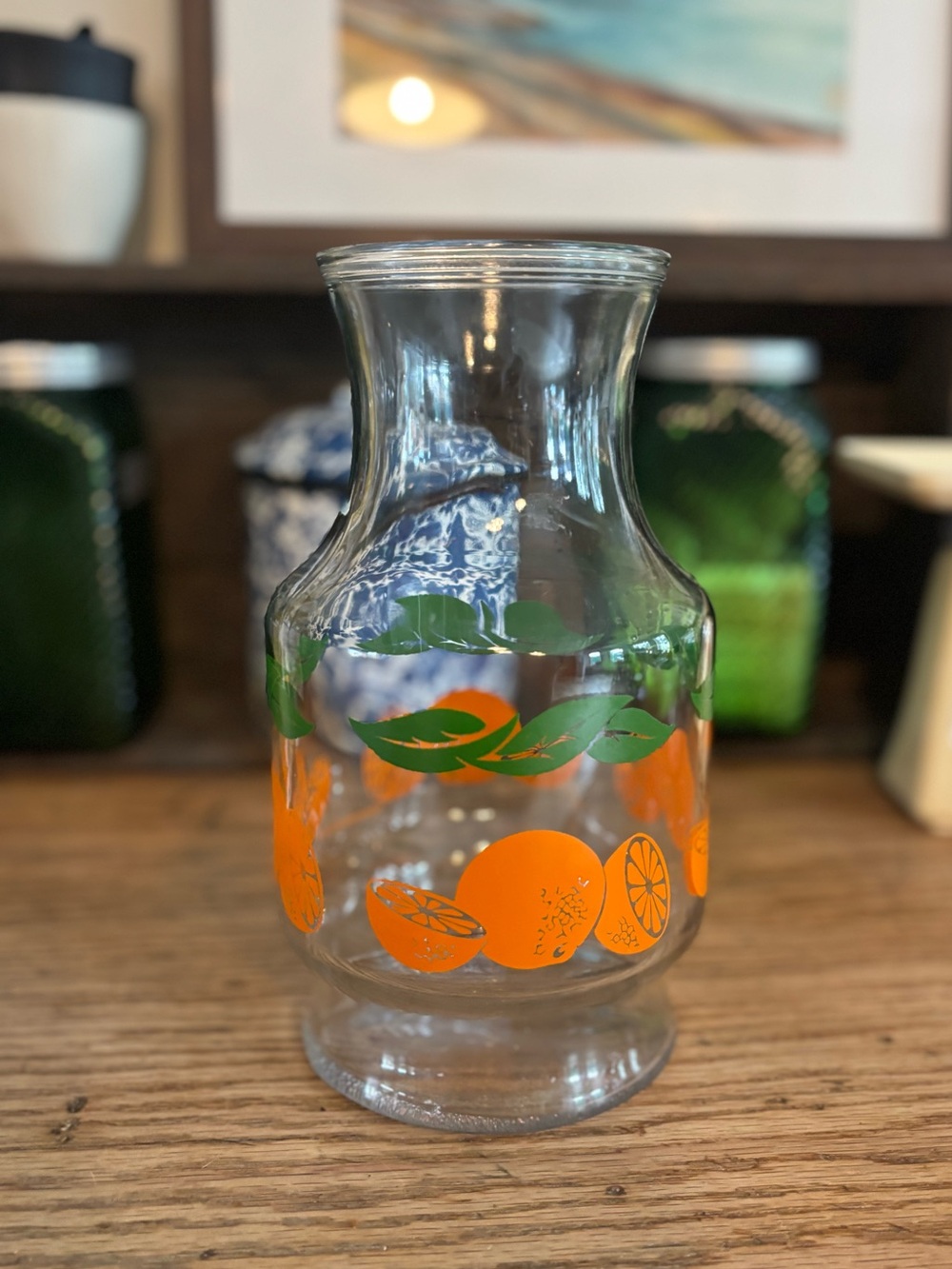 Vintage Anchor Hocking Orange Juice Pitcher Carafe Glass Orange Slices